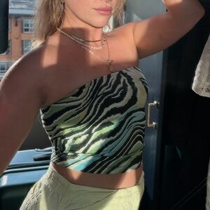 Motel Zebra Print Tube Top - Black, Green, Blue